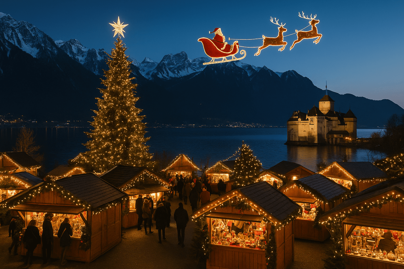 Marché de Noël à Montreux canton de Vaud en Suisse