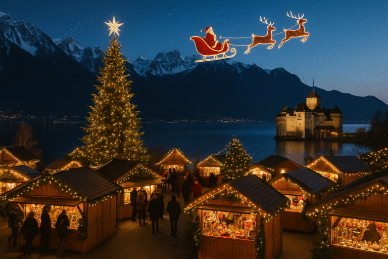 Marché de Noël à Montreux canton de Vaud en Suisse